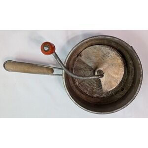 Foley Food Mill Vintage Kitchen Tool Silver Fair Red Wood Handle Manual Crank